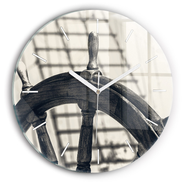Round glass clock Ancient ship