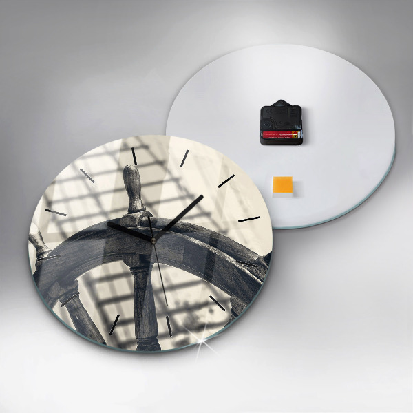 Round glass clock Ancient ship