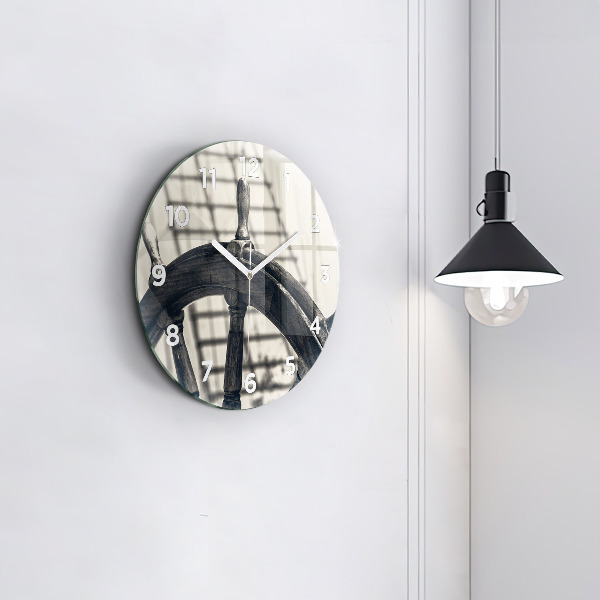 Round glass clock Ancient ship