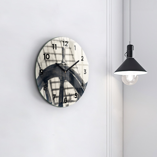 Round glass clock Ancient ship
