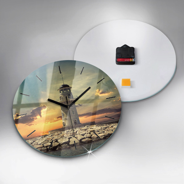 Round glass clock Lighthouse on the water