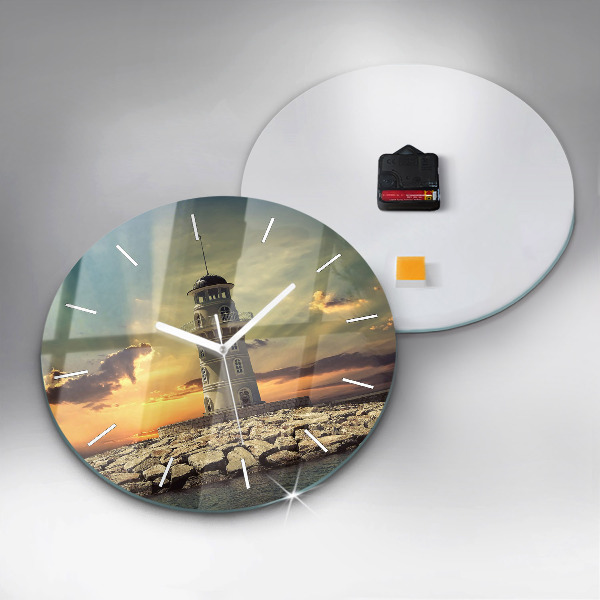 Round glass clock Lighthouse on the water