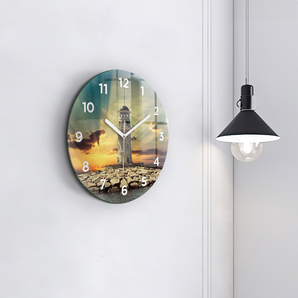 Round glass clock Lighthouse on the water