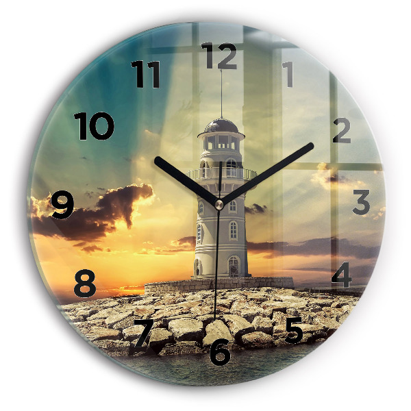 Round glass clock Lighthouse on the water