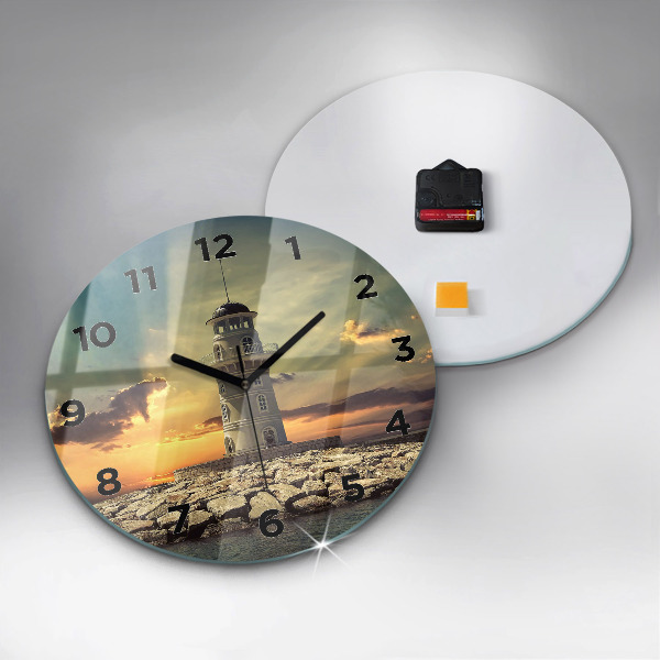 Round glass clock Lighthouse on the water
