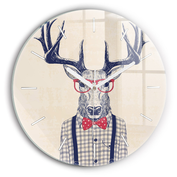 Round glass clock Deer in a shirt