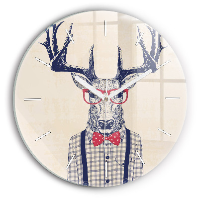 Round glass clock Deer in a shirt