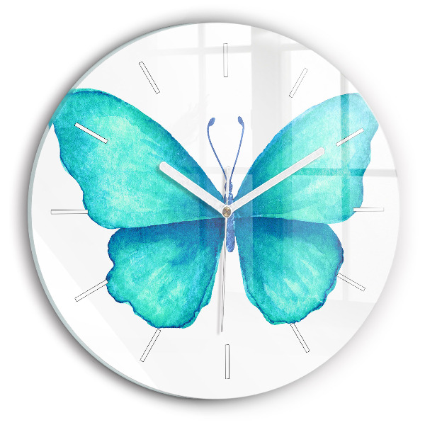 Round glass clock Turquoise Summer Butterfly