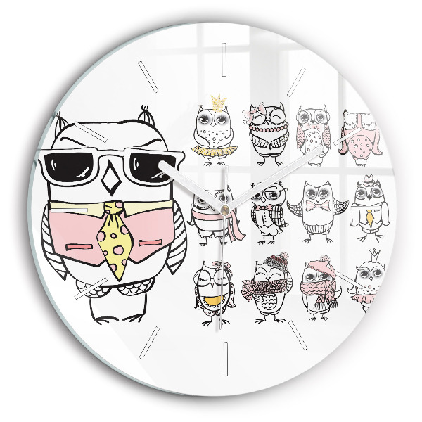 Round glass clock Vintage Owl Poster