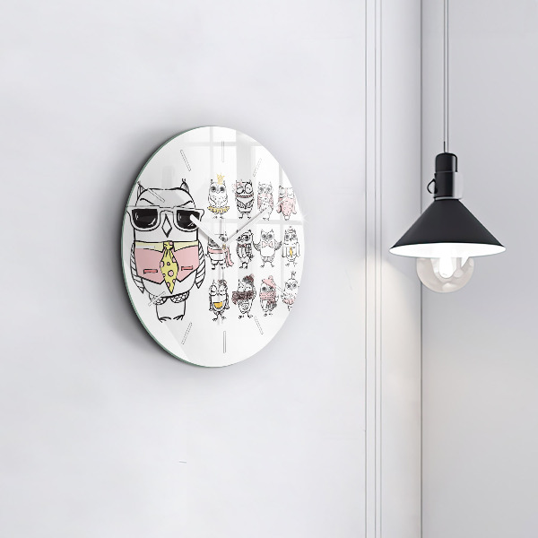 Round glass clock Vintage Owl Poster