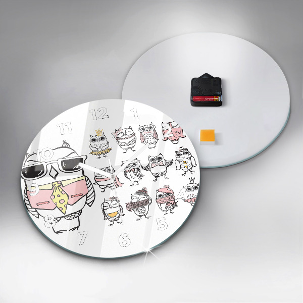 Round glass clock Vintage Owl Poster