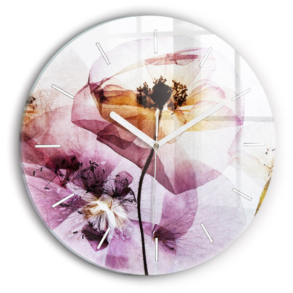 Round glass clock Dry poppy flowers