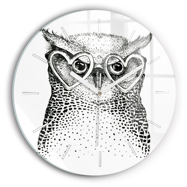 Round glass clock Drawn owl with glasses