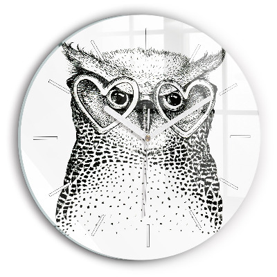 Round glass clock Drawn owl with glasses