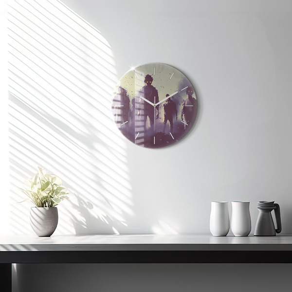 Round glass clock Zombies at night - halloween