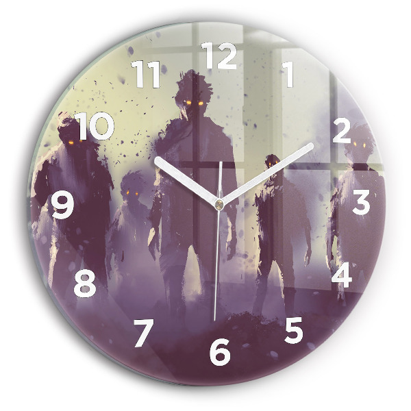 Round glass clock Zombies at night - halloween