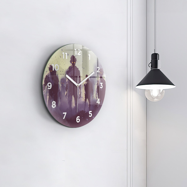 Round glass clock Zombies at night - halloween