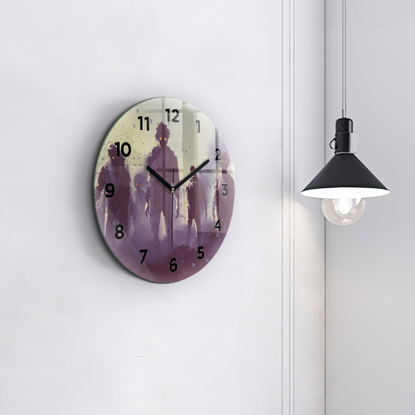 Round glass clock Zombies at night - halloween