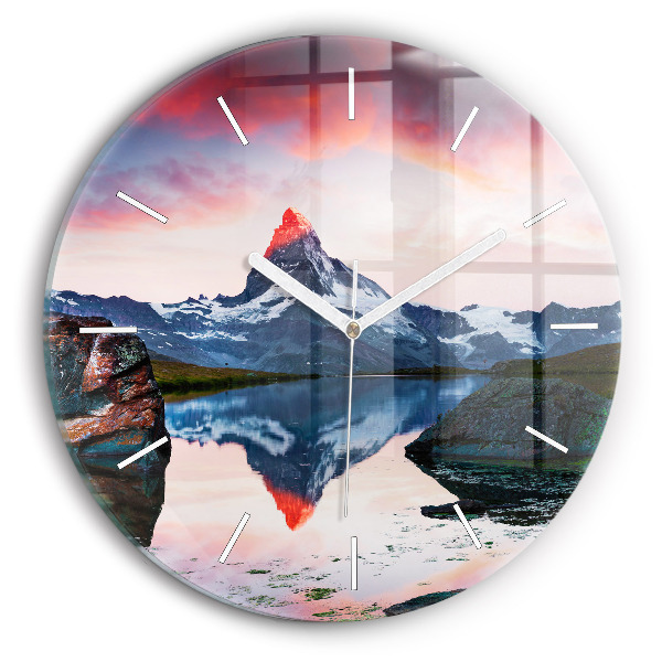 Round glass clock Stellisee Matterhorn lake