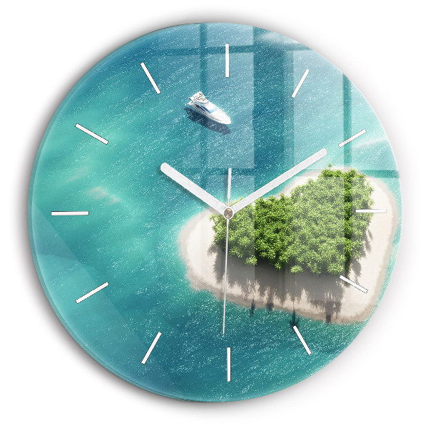 Round glass clock Heart Island