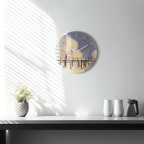 Round glass clock Man on the old bridge