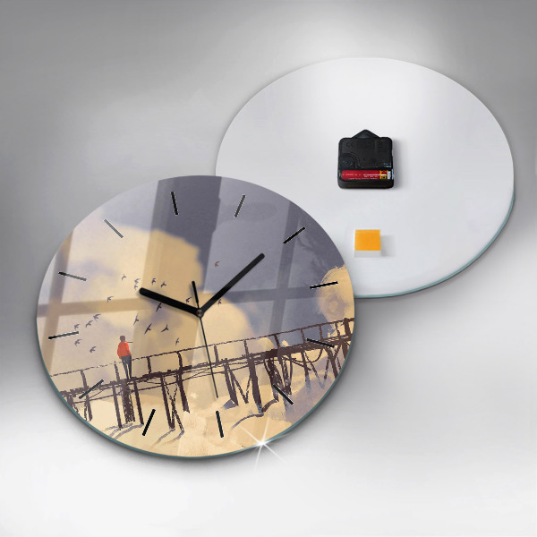 Round glass clock Man on the old bridge