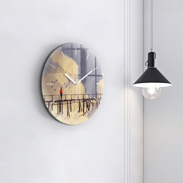 Round glass clock Man on the old bridge