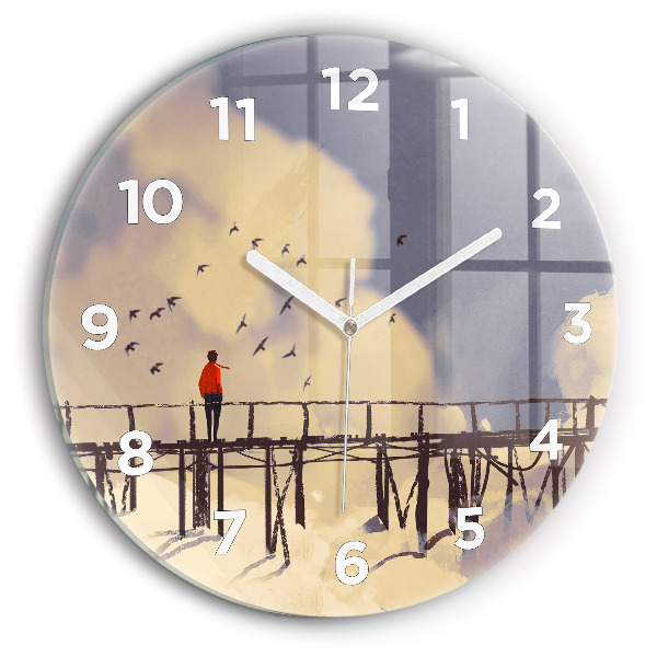 Round glass clock Man on the old bridge