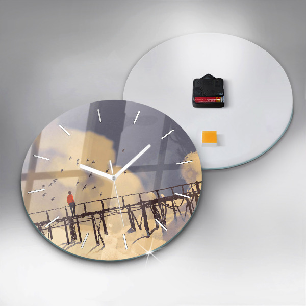 Round glass clock Man on the old bridge