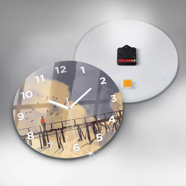 Round glass clock Man on the old bridge