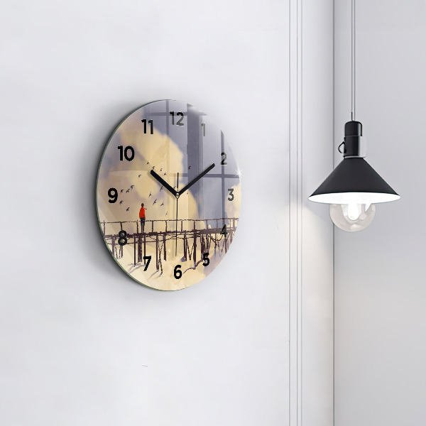 Round glass clock Man on the old bridge