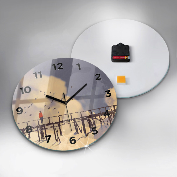 Round glass clock Man on the old bridge