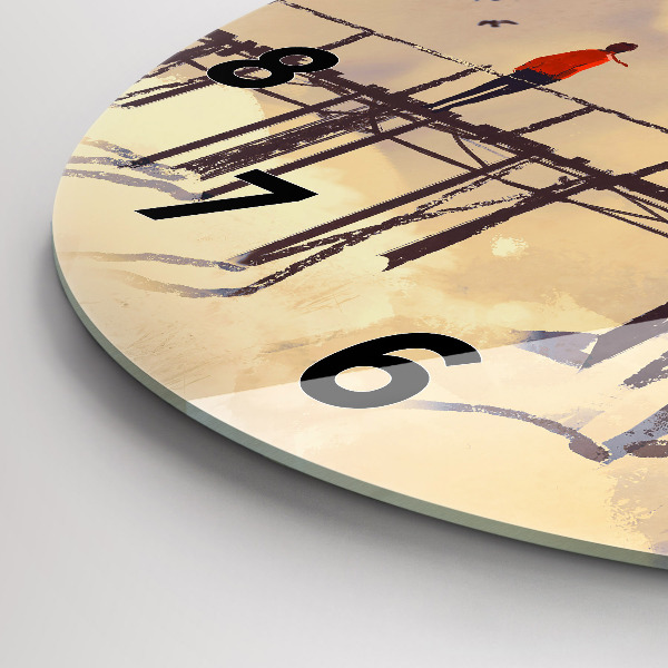 Round glass clock Man on the old bridge