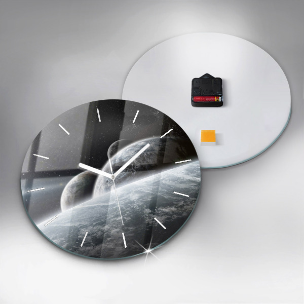 Round glass clock Space and planets