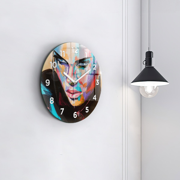 Round glass clock Portrait of a woman