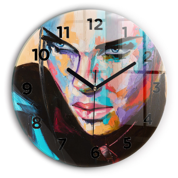 Round glass clock Portrait of a woman