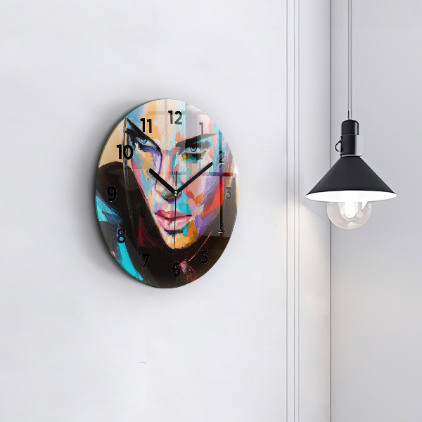 Round glass clock Portrait of a woman