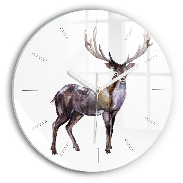 Round glass clock Deer king of the wilderness