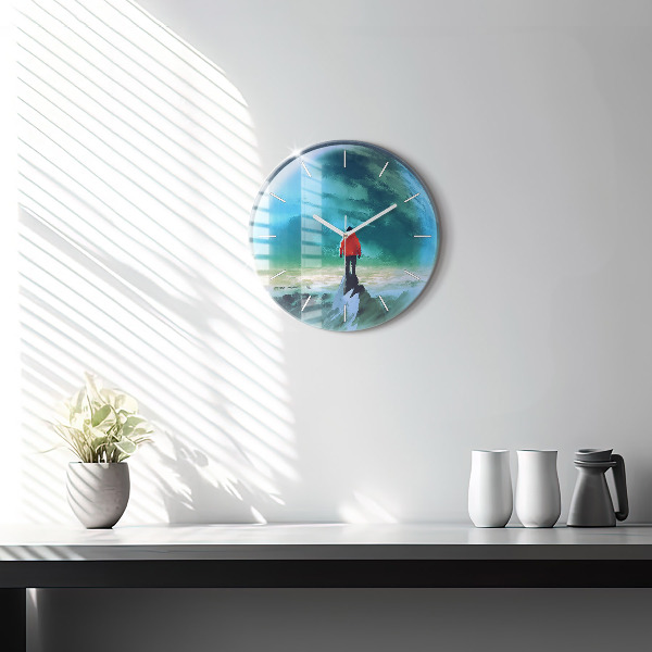 Round glass clock Man in the moon