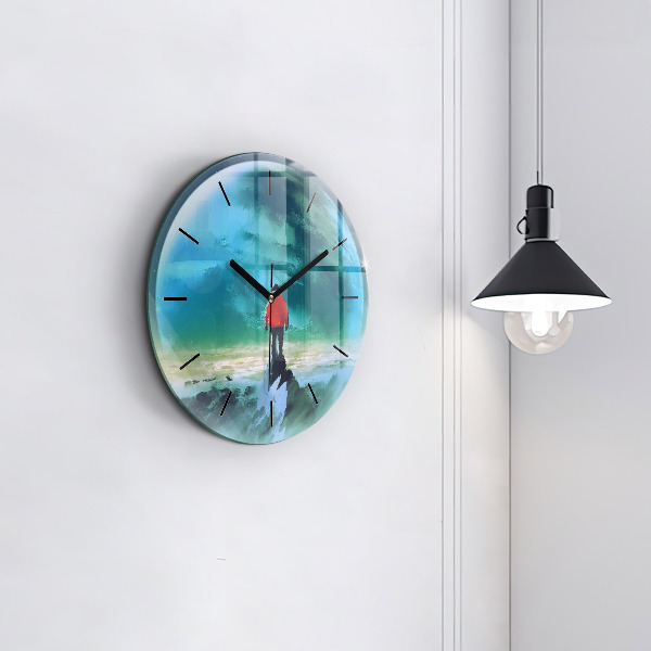 Round glass clock Man in the moon