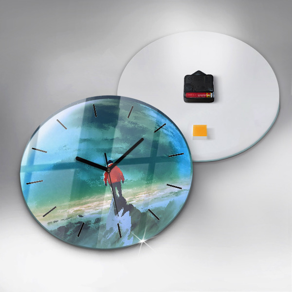 Round glass clock Man in the moon