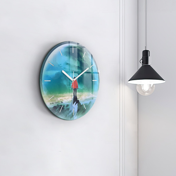 Round glass clock Man in the moon