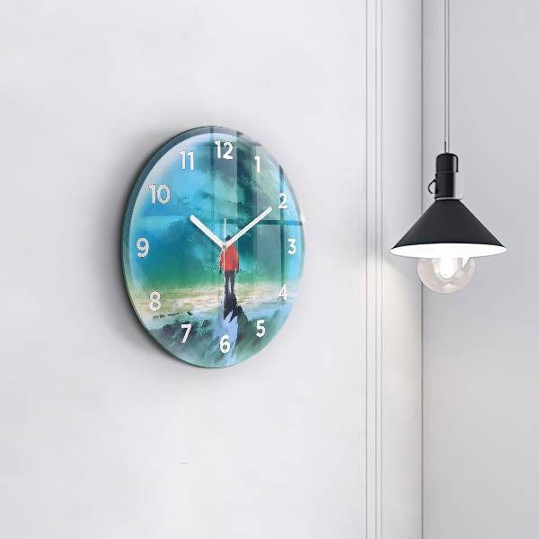 Round glass clock Man in the moon
