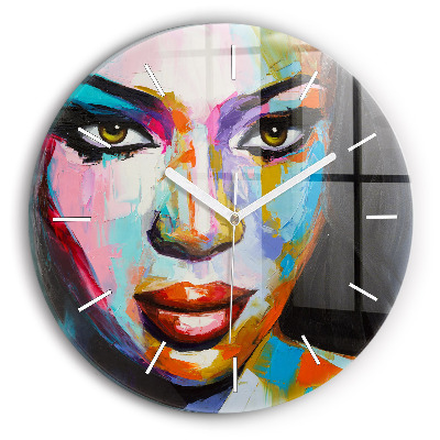 Round glass clock 'Colorful woman''s face'