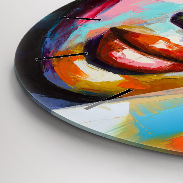 Round glass clock 'Colorful woman''s face'