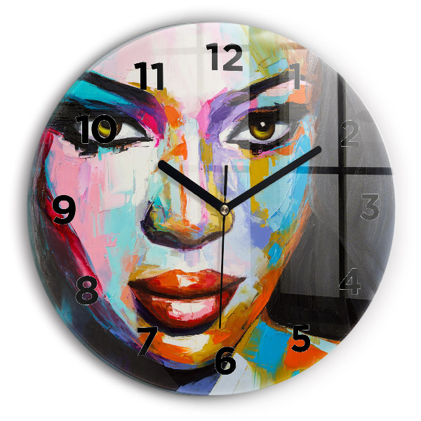 Round glass clock 'Colorful woman''s face'