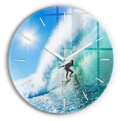 Round glass clock Surfing in Hawaii