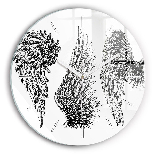 Round glass clock Angel wings