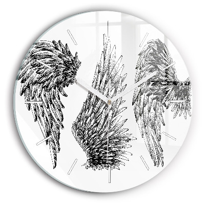 Round glass clock Angel wings