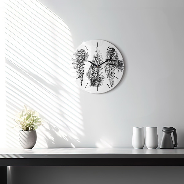 Round glass clock Angel wings